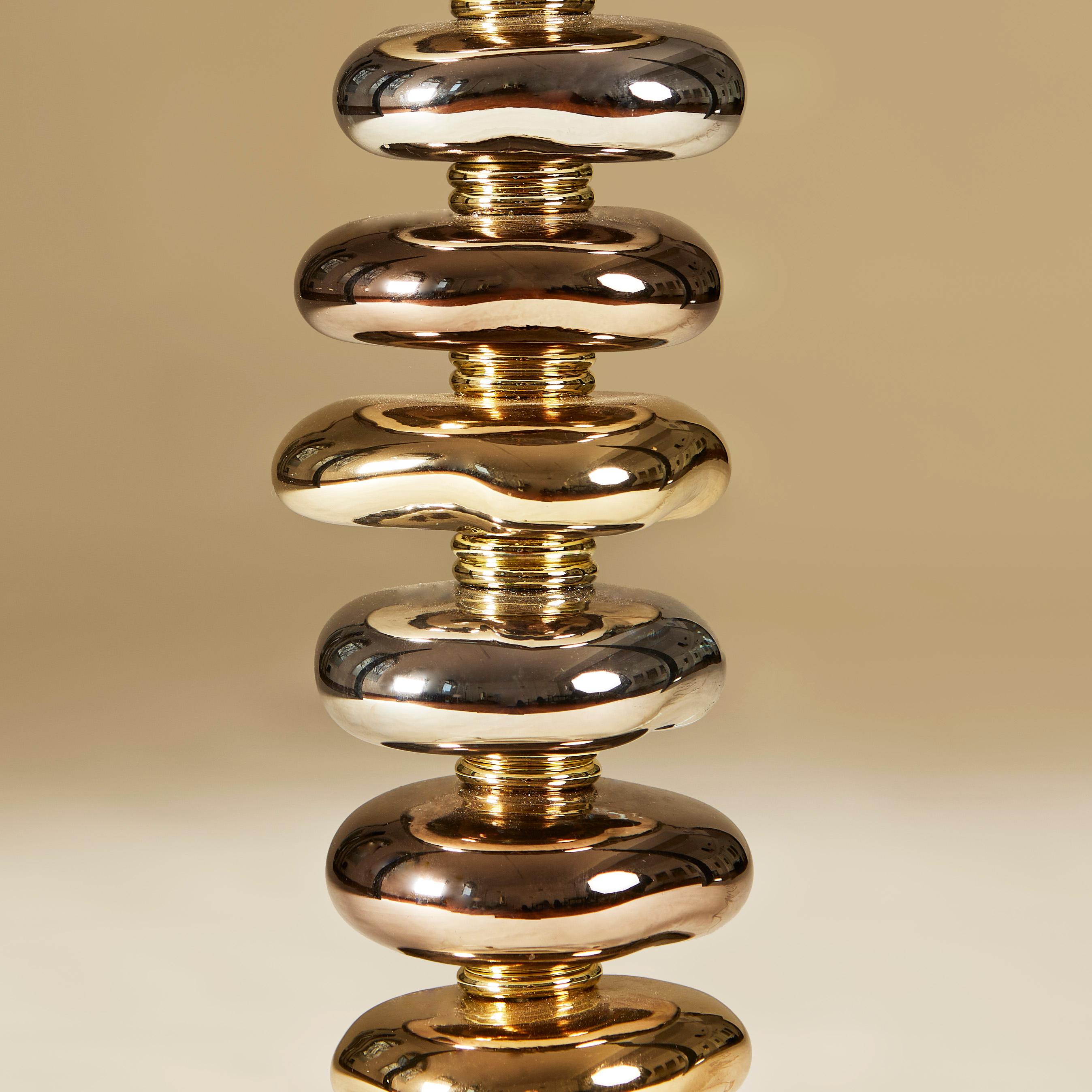 Murano Gold, bronze and silver Metallic glass and Brass Pebble Table Lamps In Excellent Condition For Sale In London, GB