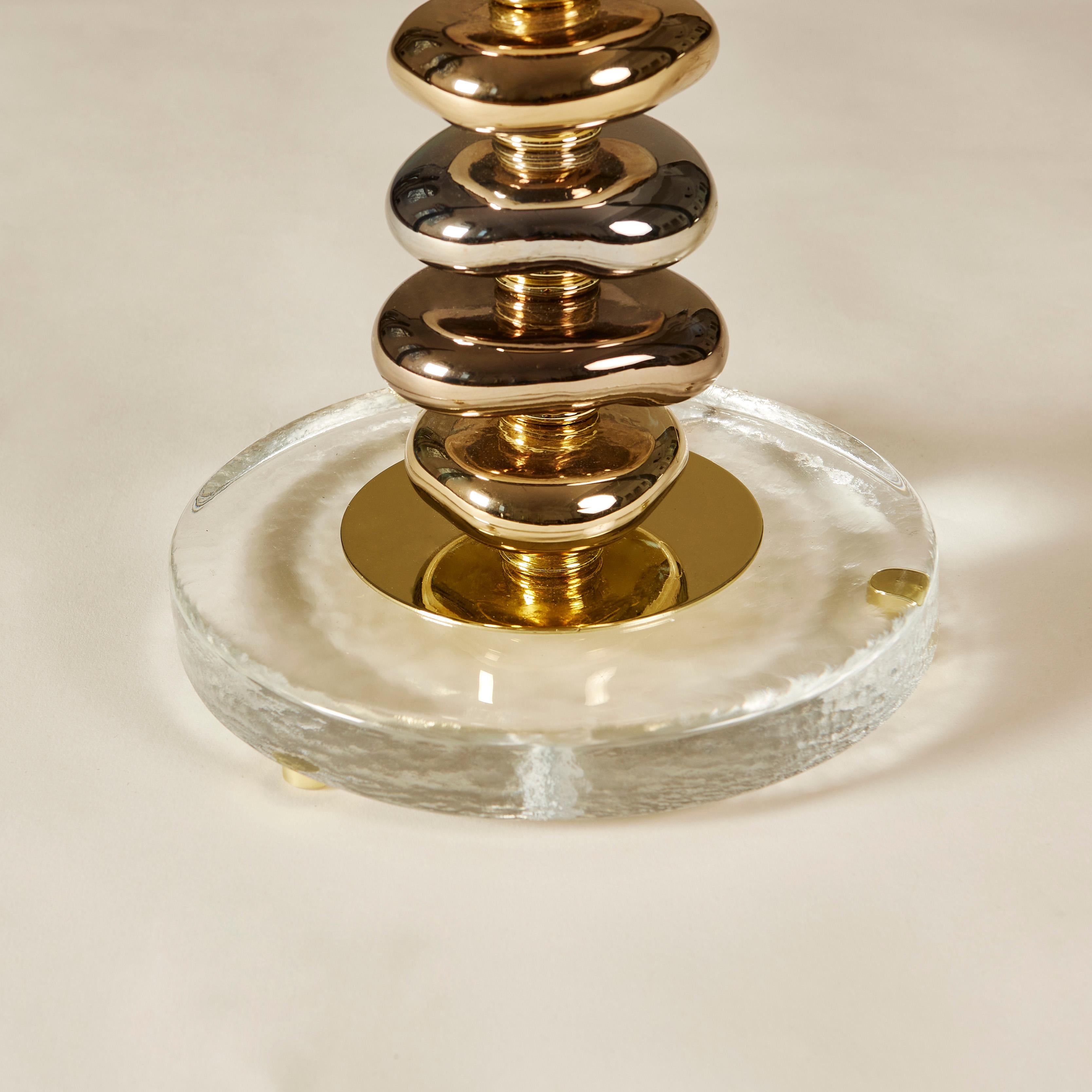 Contemporary Single Tall Murano Glass Metallic and Brass ‘Pebble’ Table Lamps