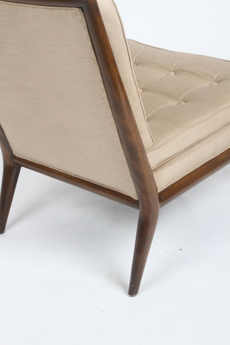 Upholstery Single T.H. Robsjohn-Gibbings for Widdicomb Elegant Slipper Chair Walnut Frame For Sale