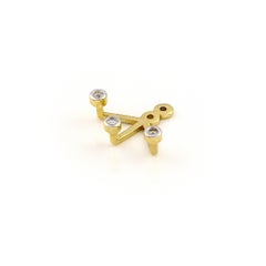 Single Three Diamond Stud Accessory -Ear Jacket- in Yellow Gold and Diamonds