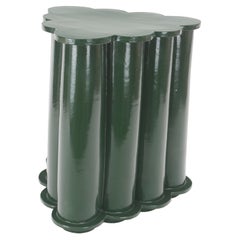 Single Tier Ruffle Ceramic Side Table & Stool in Chrome Green by BZIPPY