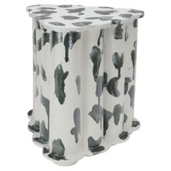 Single Tier Ruffle Ceramic Side Table & Stool in Drippy Palladium by Bzippy