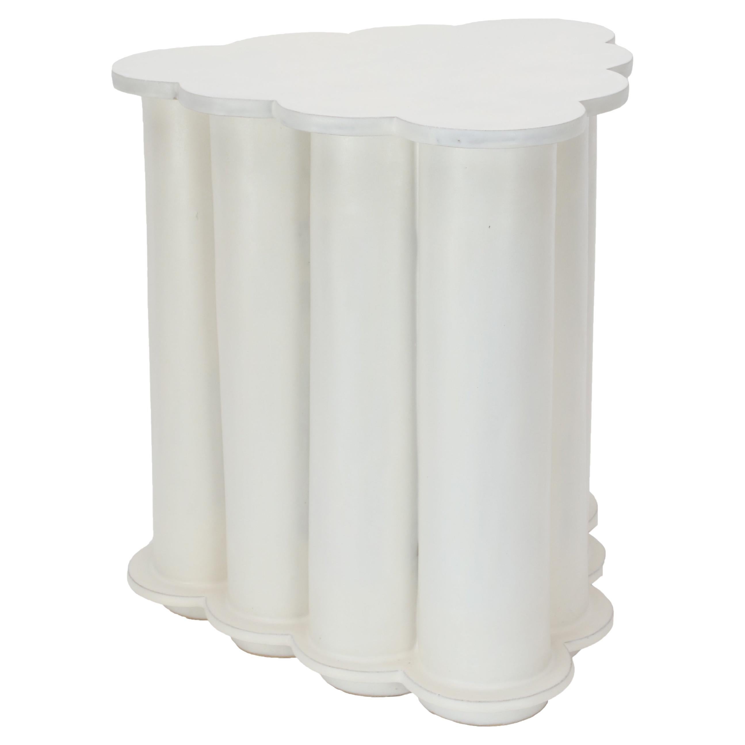 Single Tier Ruffle Ceramic Side Table & Stool in Marshmallow by Bzippy For Sale