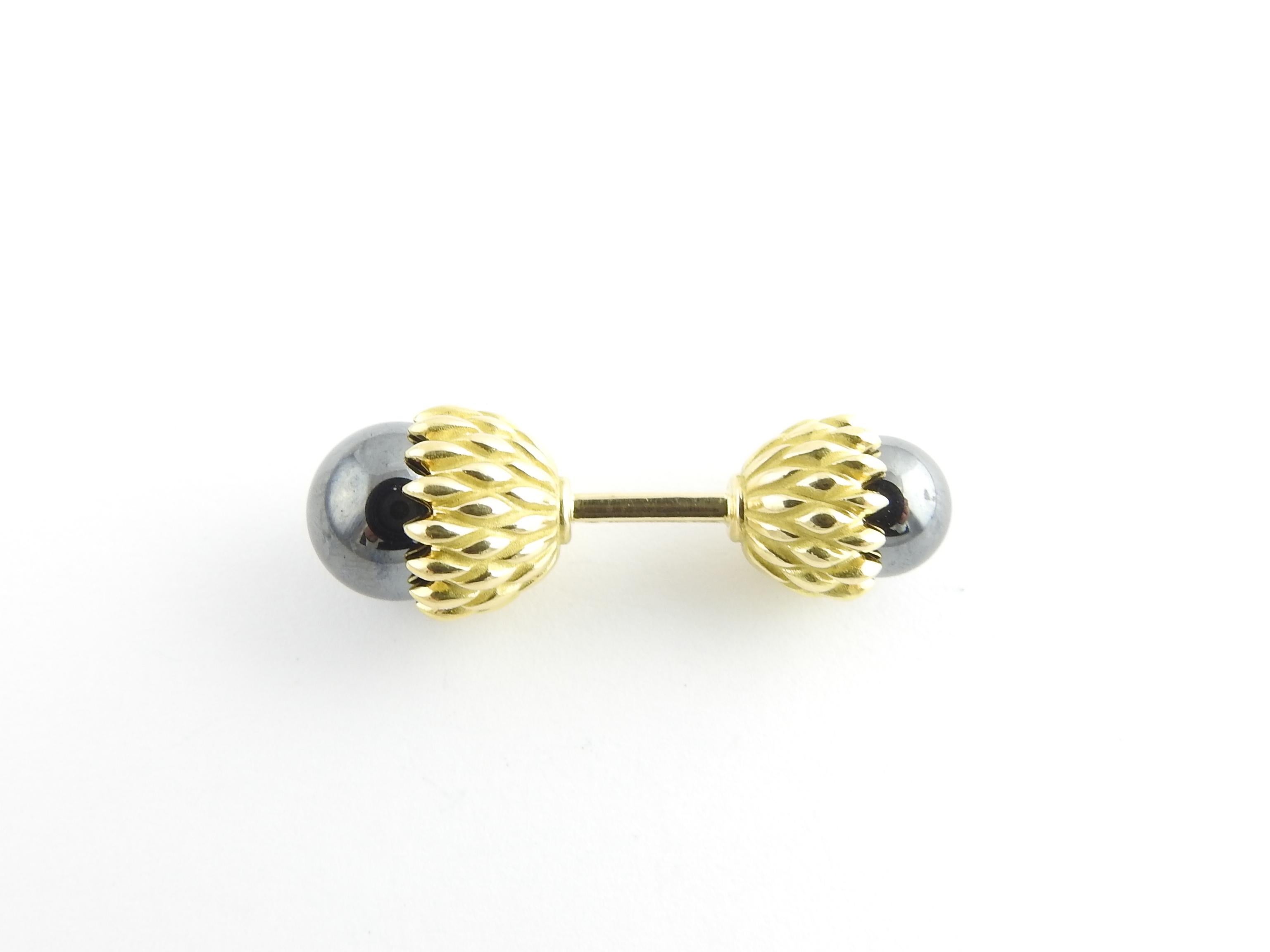 Round Cut Single Tiffany & Co. Schlumberger 18 Karat Gold and Hematite Acorn Cufflink