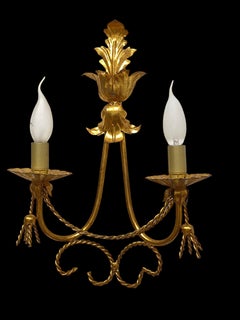Single Tole Toleware Italian Gilded Sconce, Italy, 1980s