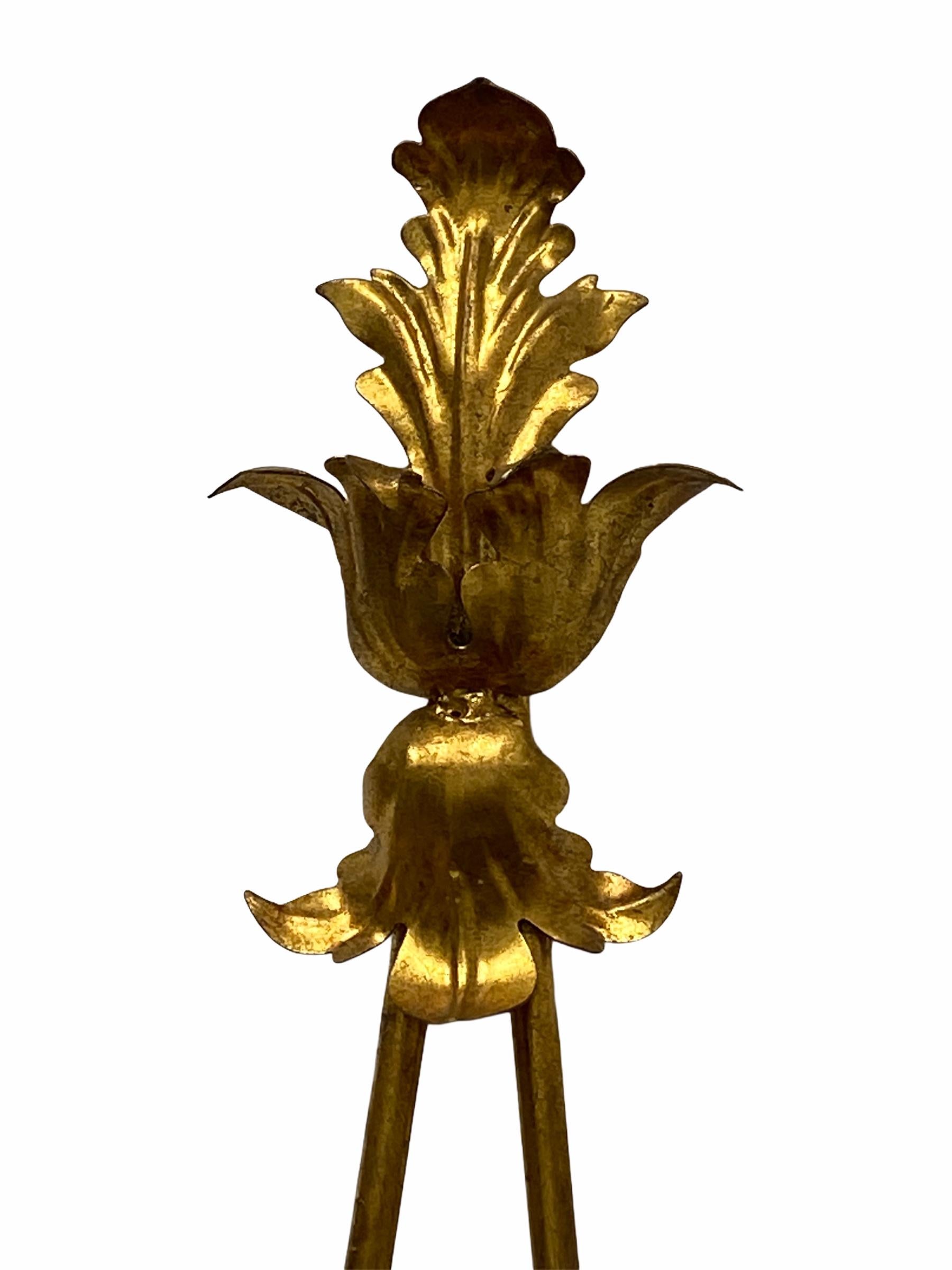Hollywood Regency Single Tole Toleware Italian Gilded Sconce, Italy, 1980s For Sale