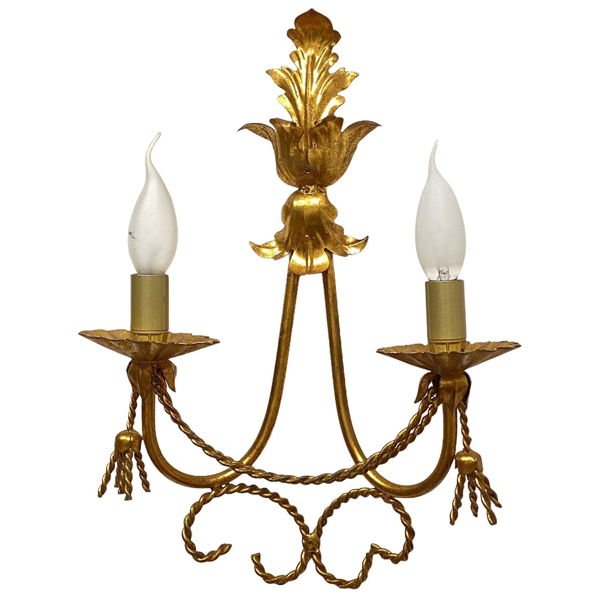 Single Tole Toleware Italian Gilded Sconce, Italy, 1980s For Sale