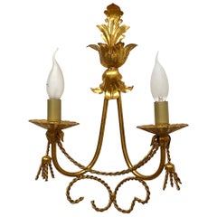 Vintage Single Tole Toleware Italian Gilded Sconce, Italy, 1980s