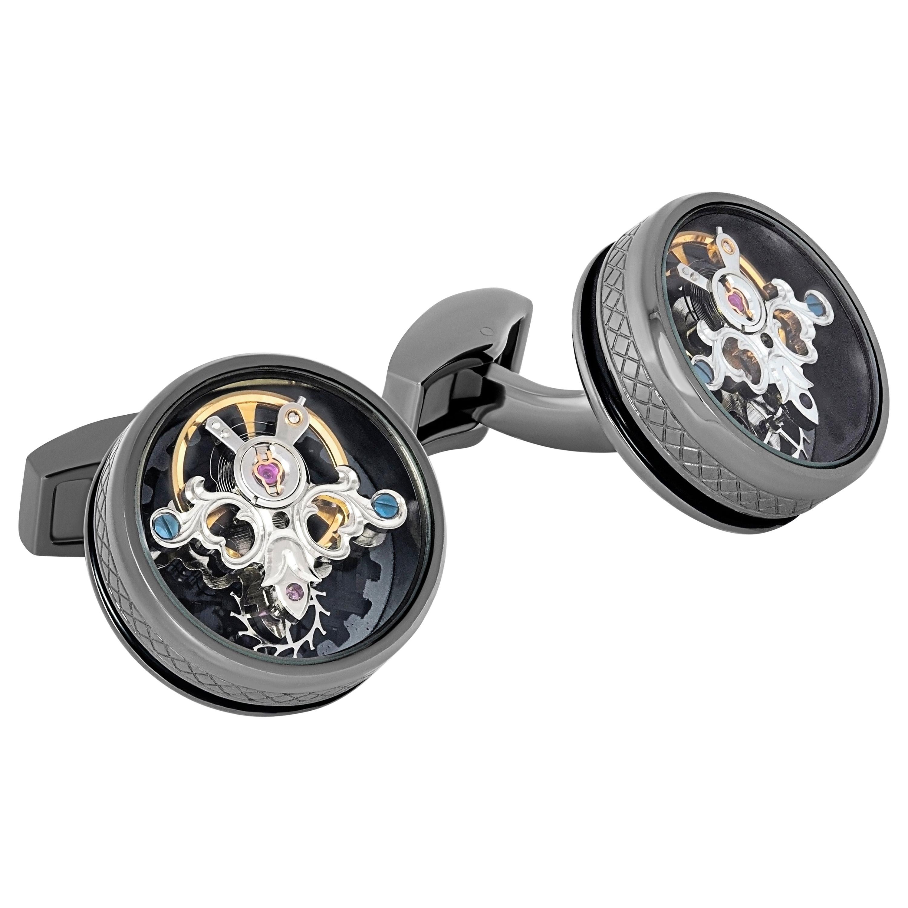 Single Tourbillon Gear Cufflinks in Gunmetal