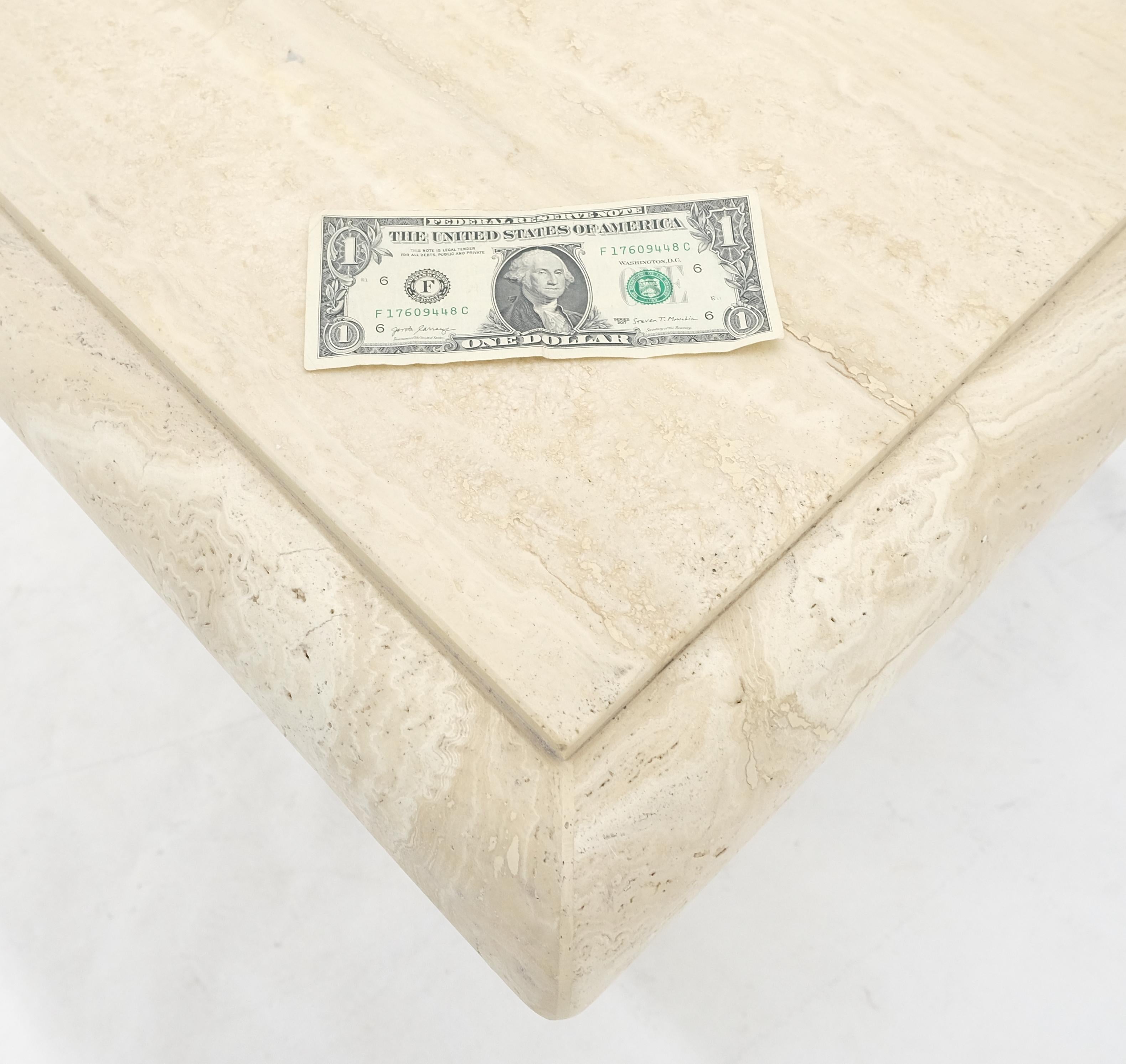 Single Travertine Base Beveled 27x27 Square Top Side End Lamp Table Stand MINT! For Sale 5