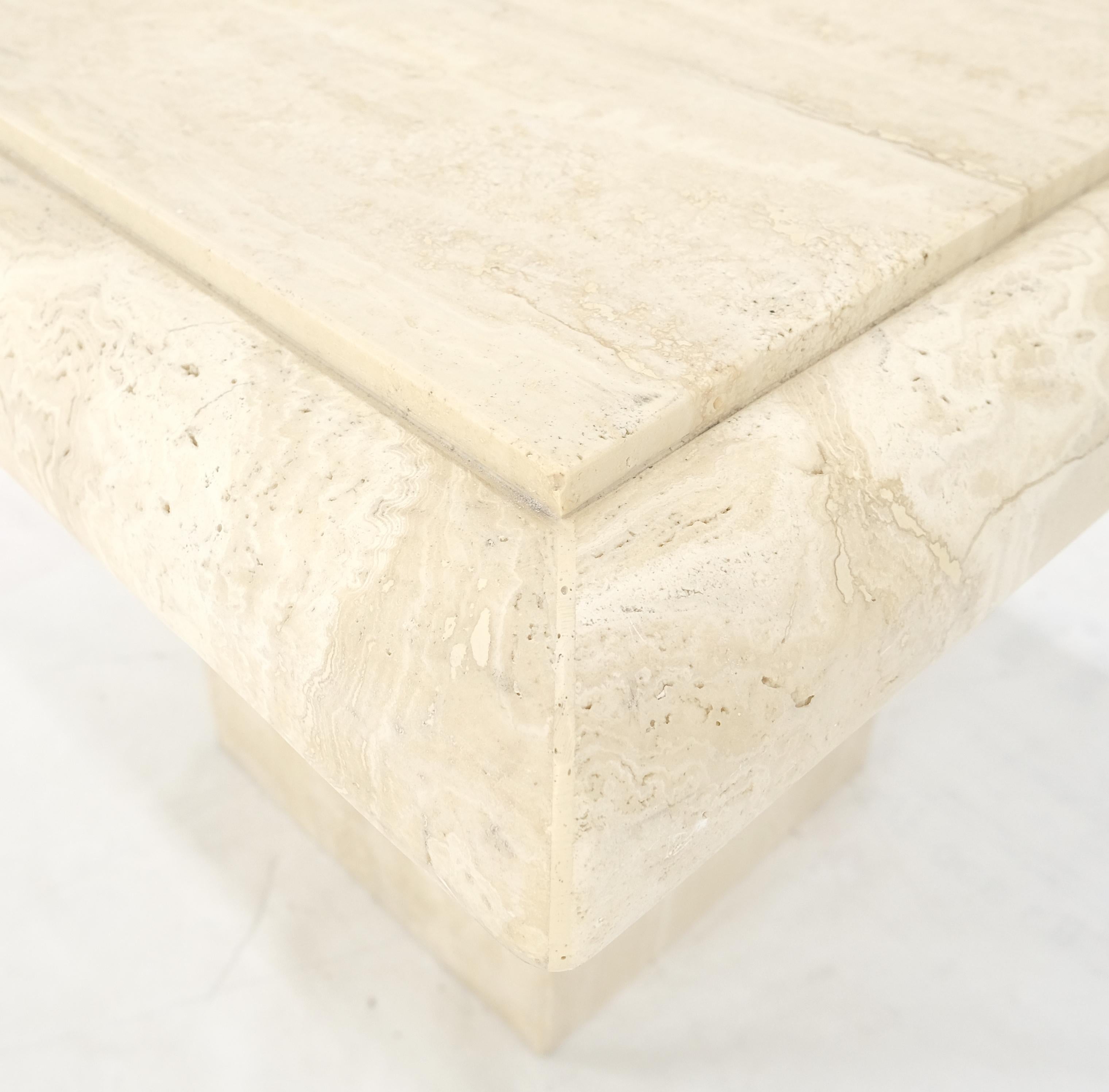Single Travertine Base Beveled 27x27 Square Top Side End Lamp Table Stand MINT! For Sale 6
