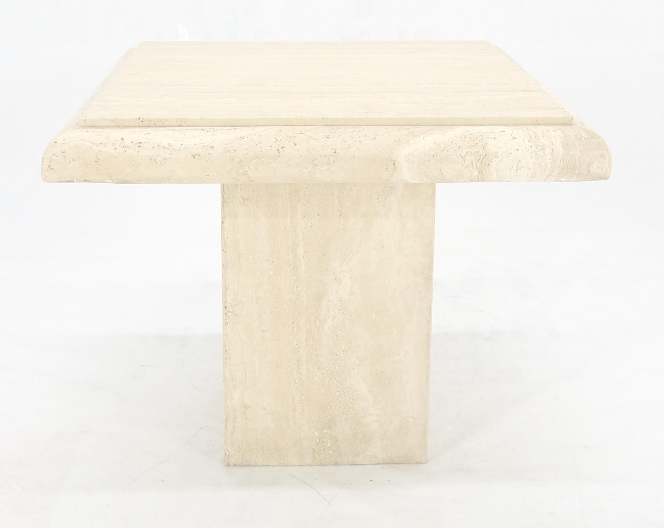 Italian Single Travertine Base Beveled 27x27 Square Top Side End Lamp Table Stand MINT! For Sale