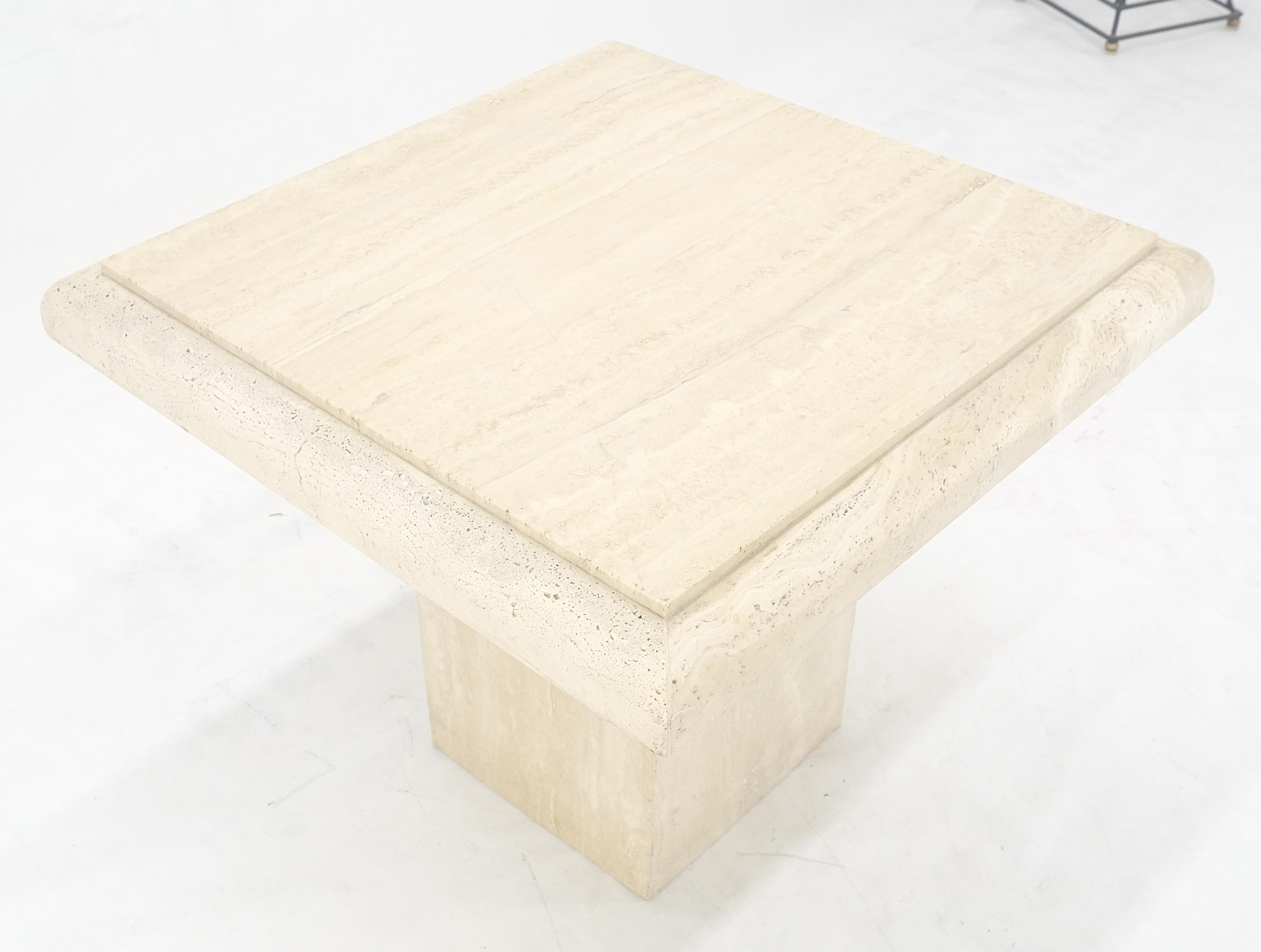 20th Century Single Travertine Base Beveled 27x27 Square Top Side End Lamp Table Stand MINT! For Sale