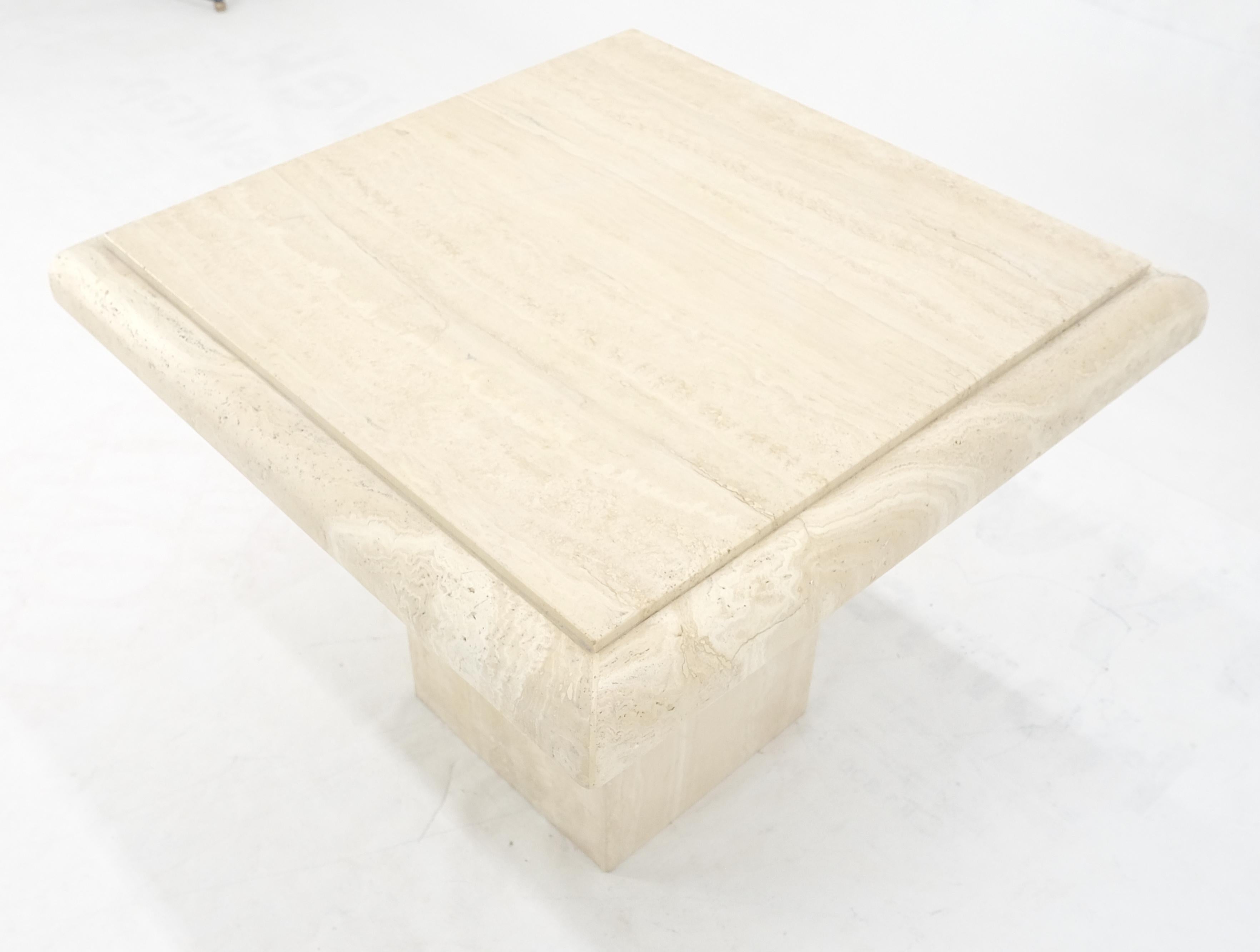 Single Travertine Base Beveled 27x27 Square Top Side End Lamp Table Stand MINT! For Sale 1