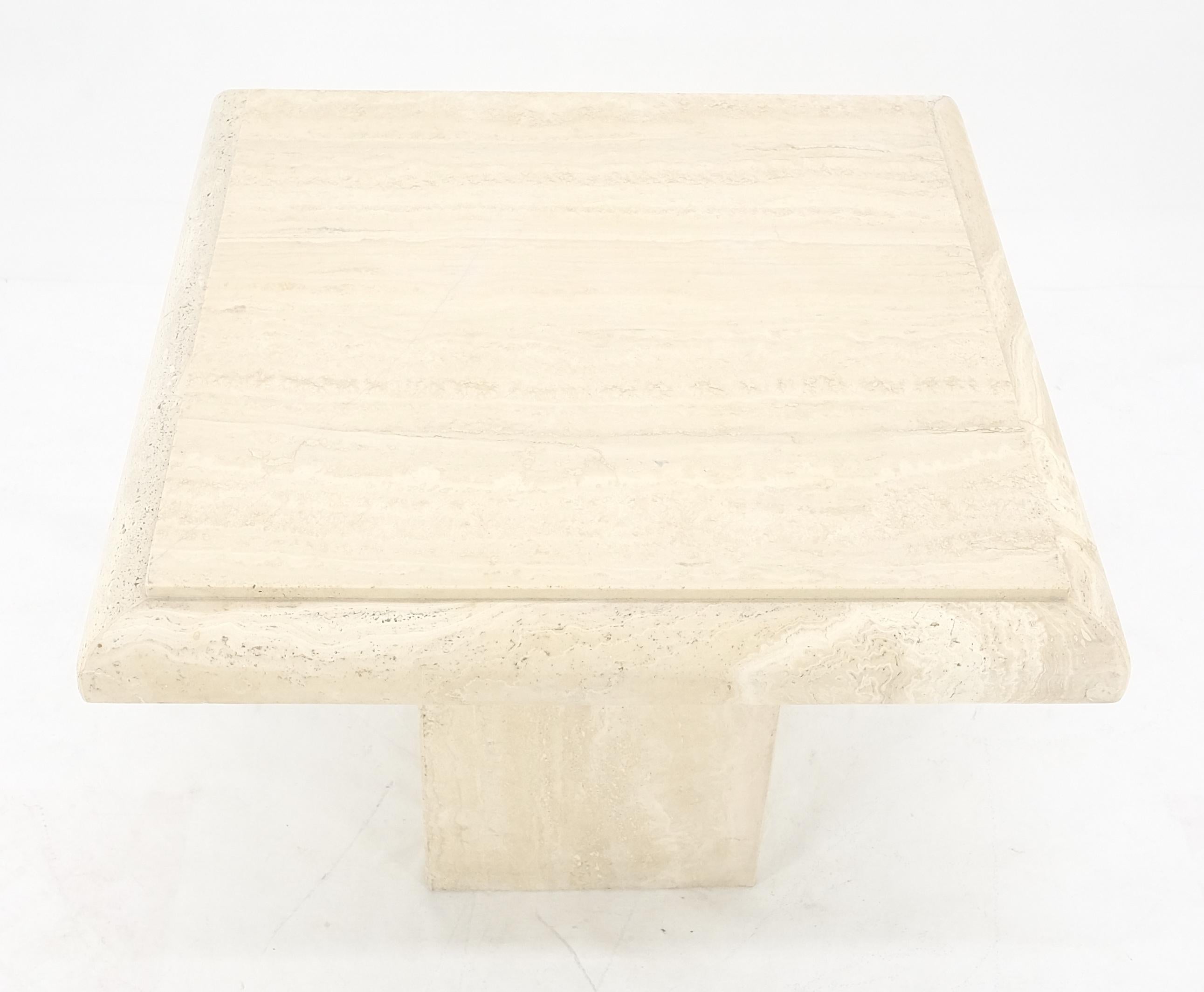 Single Travertine Base Beveled 27x27 Square Top Side End Lamp Table Stand MINT! For Sale 2