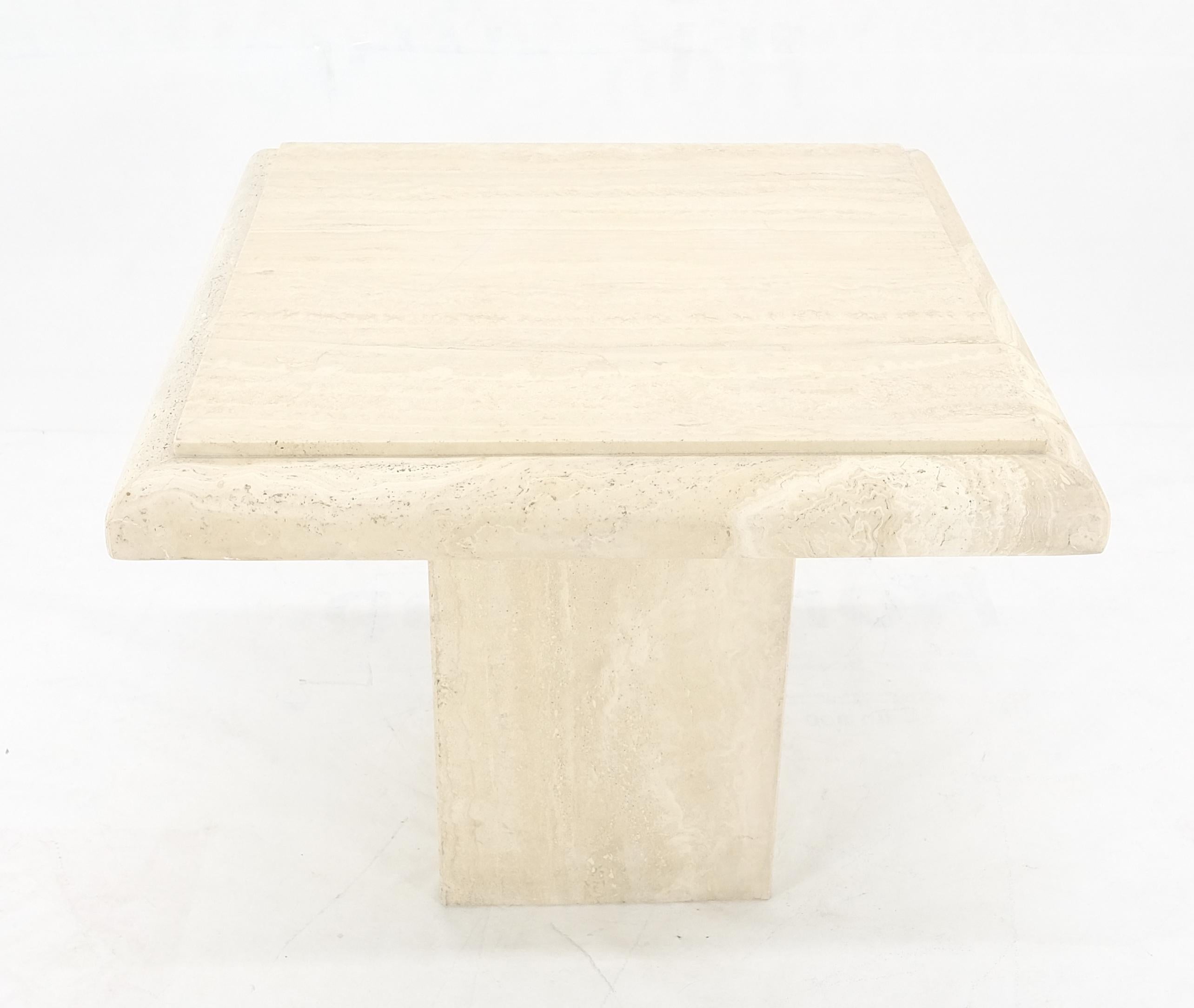 Single Travertine Base Beveled 27x27 Square Top Side End Lamp Table Stand MINT! For Sale 3