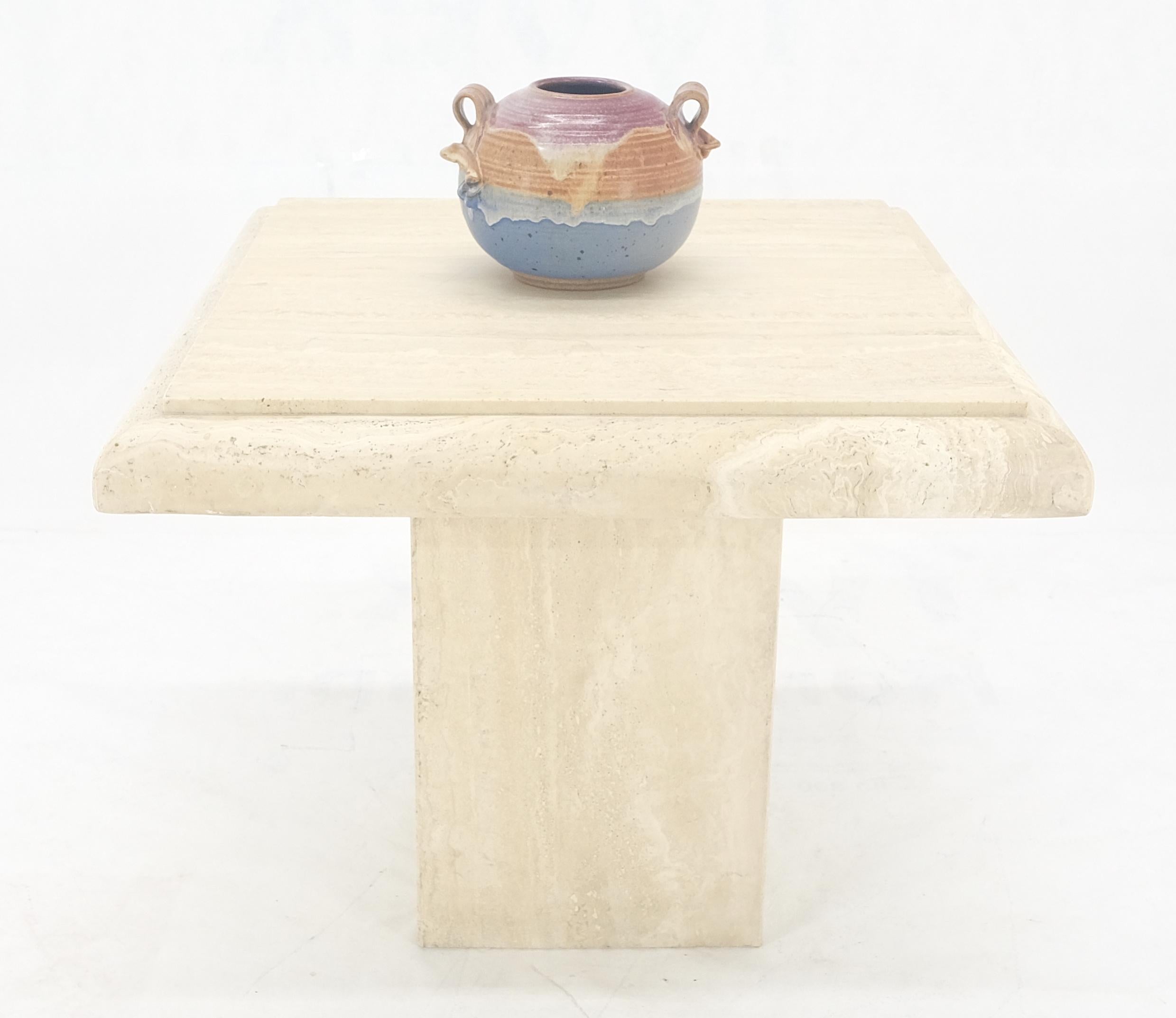 Single Travertine Base Beveled 27x27 Square Top Side End Lamp Table Stand MINT! For Sale 4