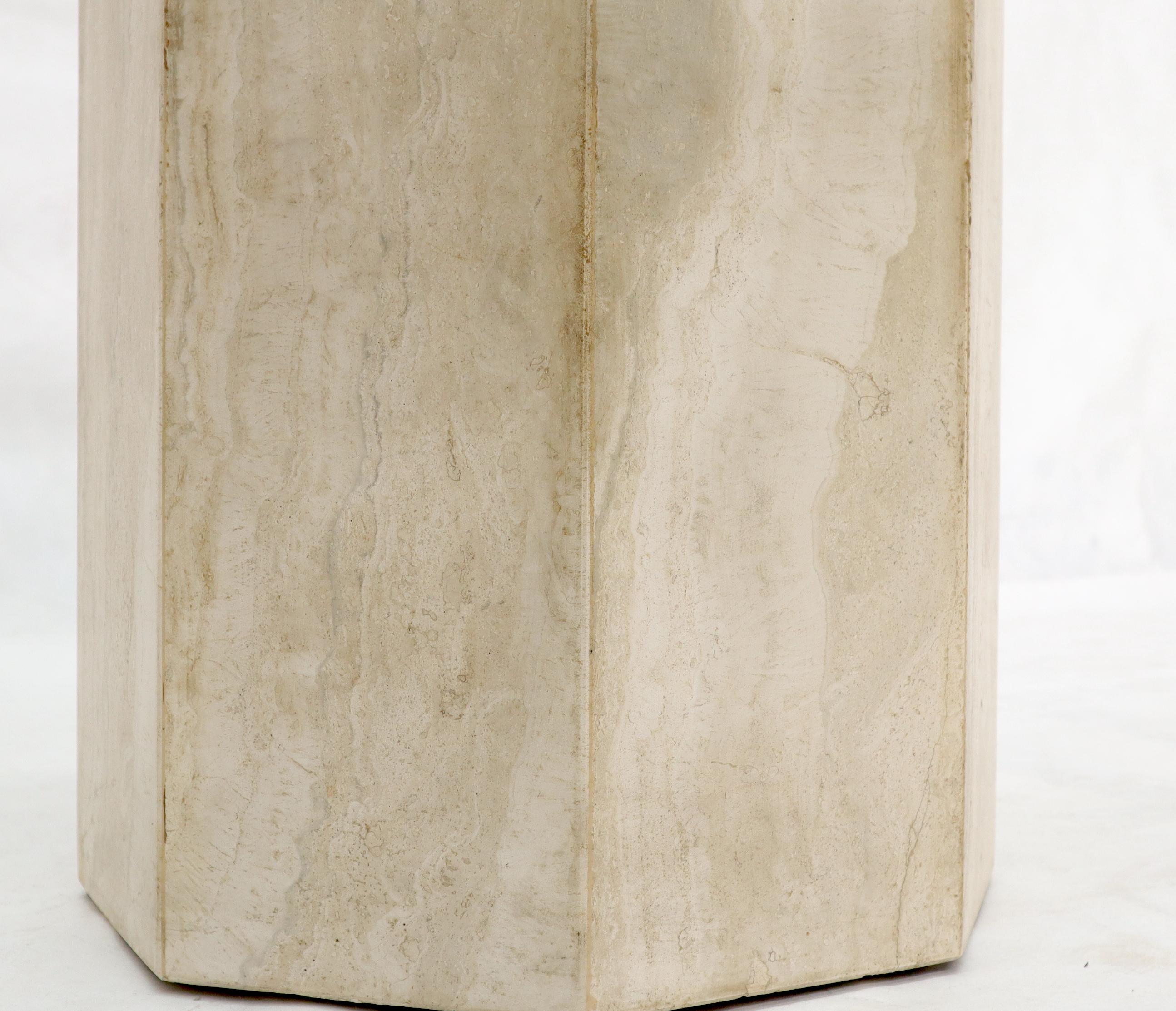 Single Travertine & Brass Pedestal Base Round Glass Top Dining Dinette Table 3