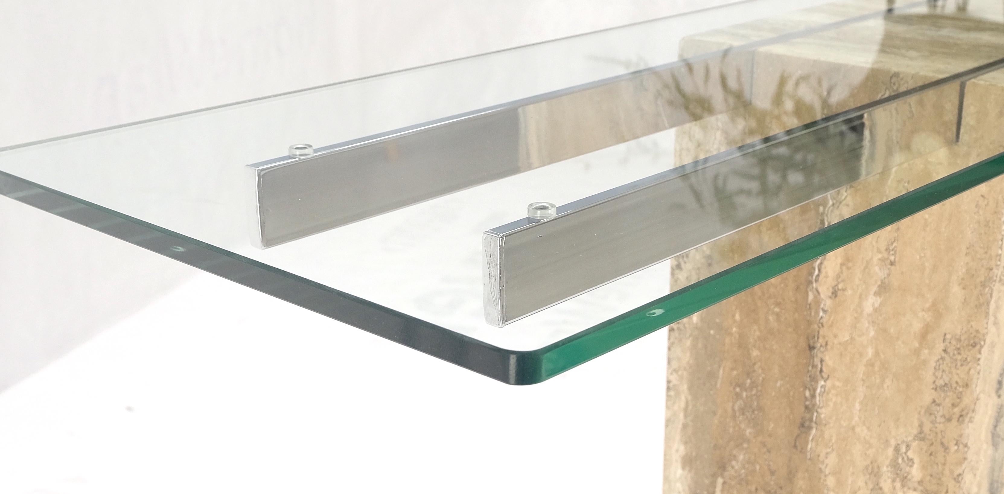 Single Travertine  Pedestal Glass Top Italian Modern Sofa Console Table MINT!
glass thickness: 0.5