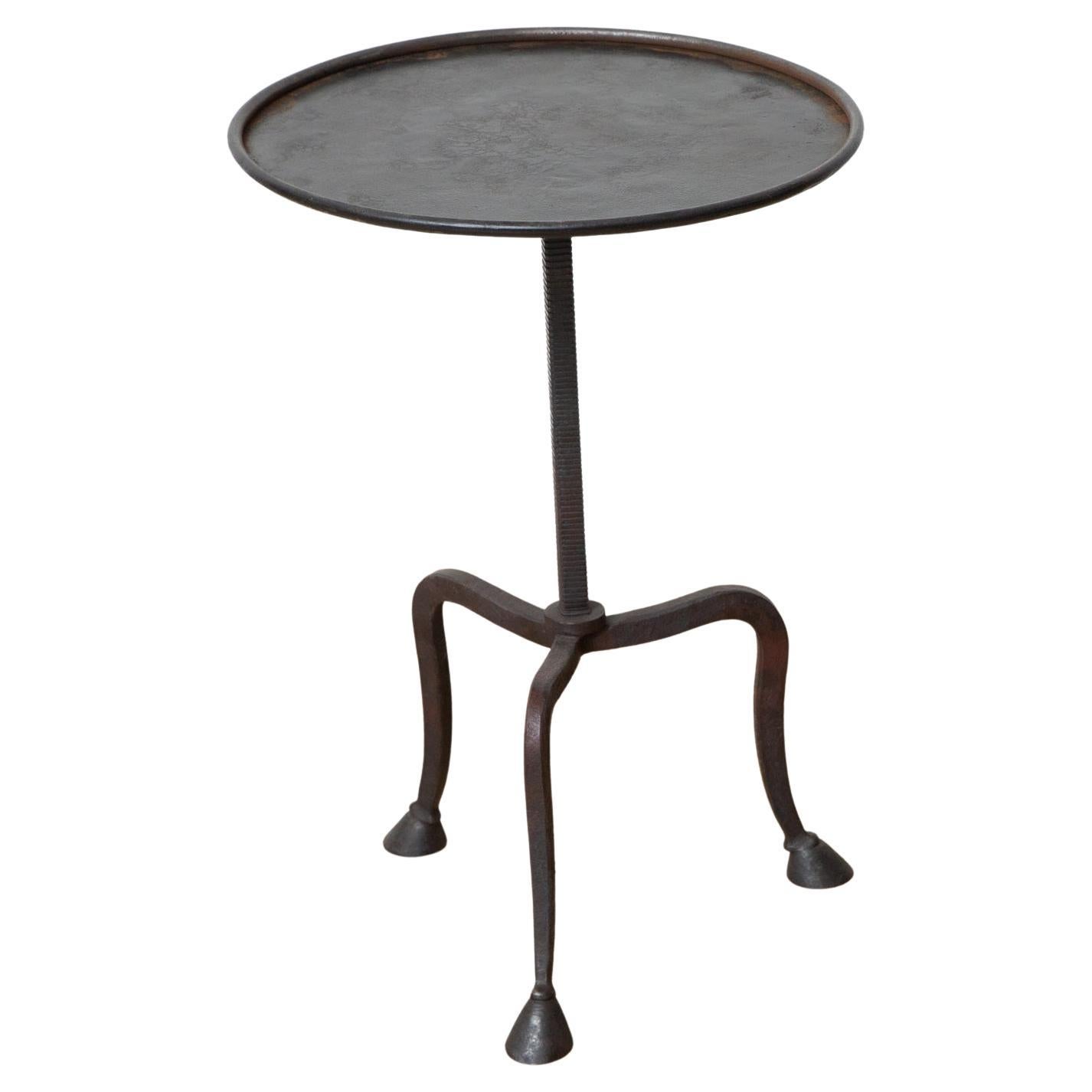 Single Tripod Hand Forged Hoof Feet Side Table, in Stock