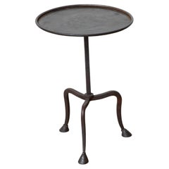 Single Tripod Hand Forged Hoof Feet Side Table, in Stock
