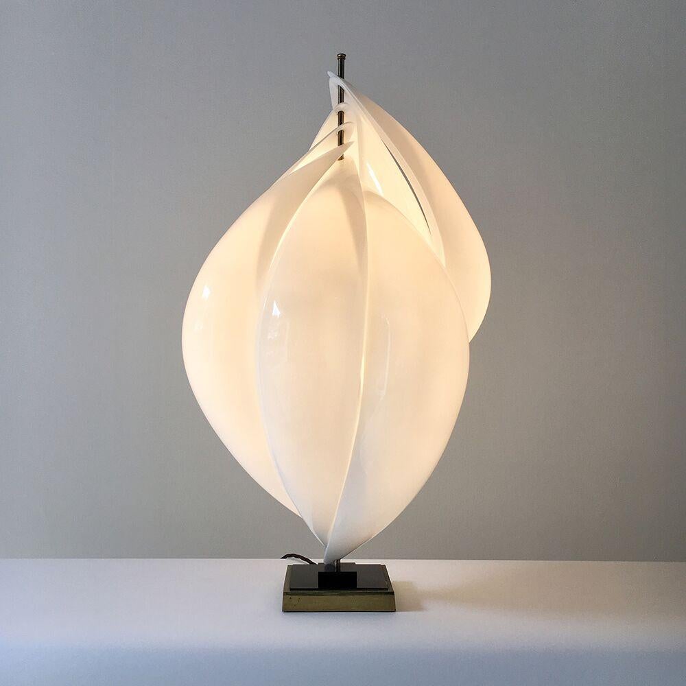 Single Rougier designed twisted acrylic table lamp Canada, 1970s, stamped. 

Although there is little documented about the Canadian designer Roger Rougier we know that their designs were produced between 1970-1980. Most famously specialising in