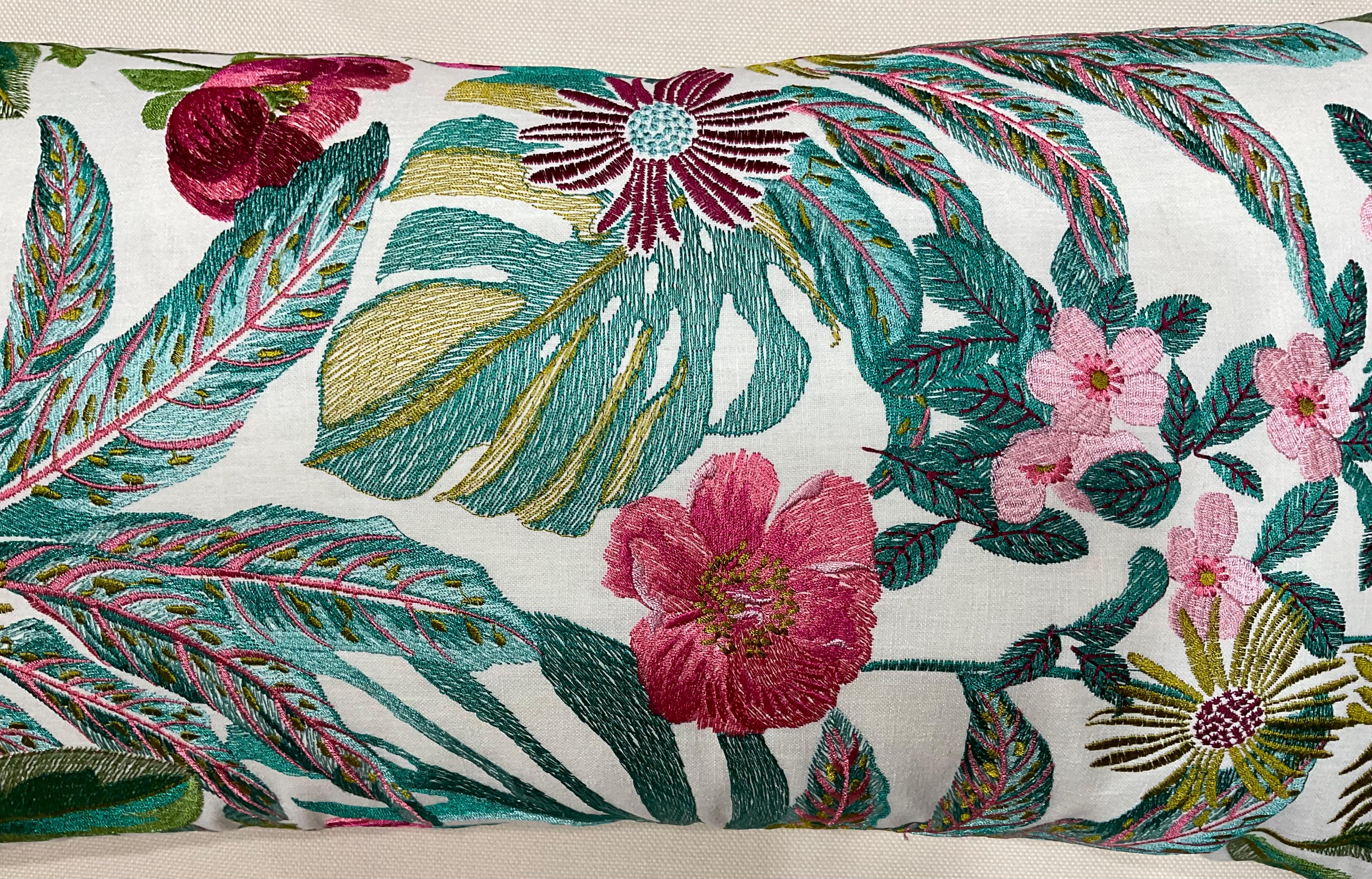 Embroidered Single Two Sides Tropical Motif Pillow For Sale