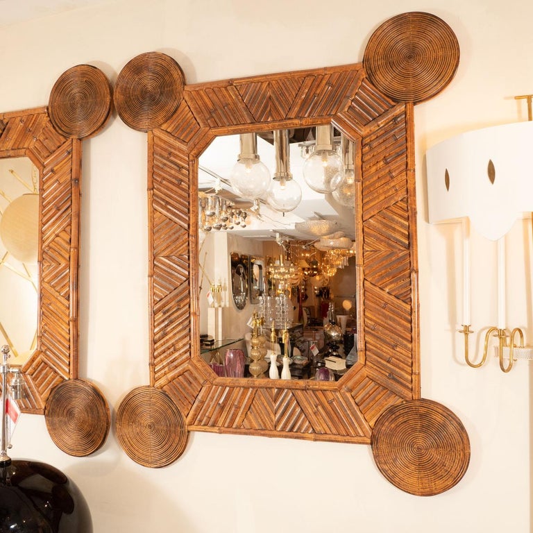 Hand-Crafted Unusual Mirror with Intricate Bamboo Surround For Sale