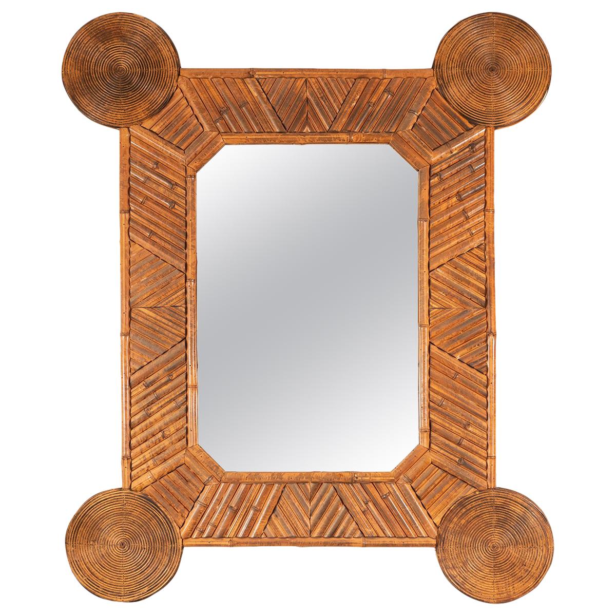 Unusual Mirror with Intricate Bamboo Surround