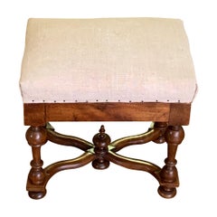 Single Upholstered Footstool, France, 19th Century Antique Single Upholstered Footstool, France, 19th Century