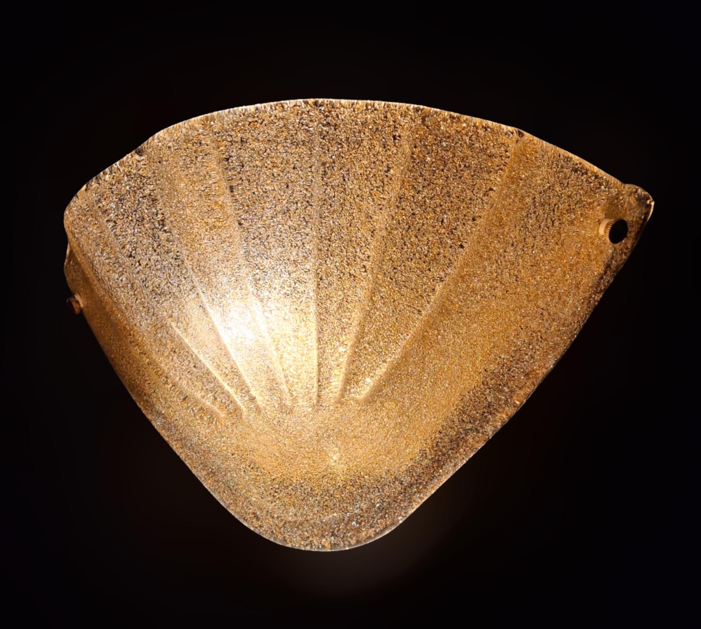 Brass Single Uplight Amber Graniglia Sconce For Sale