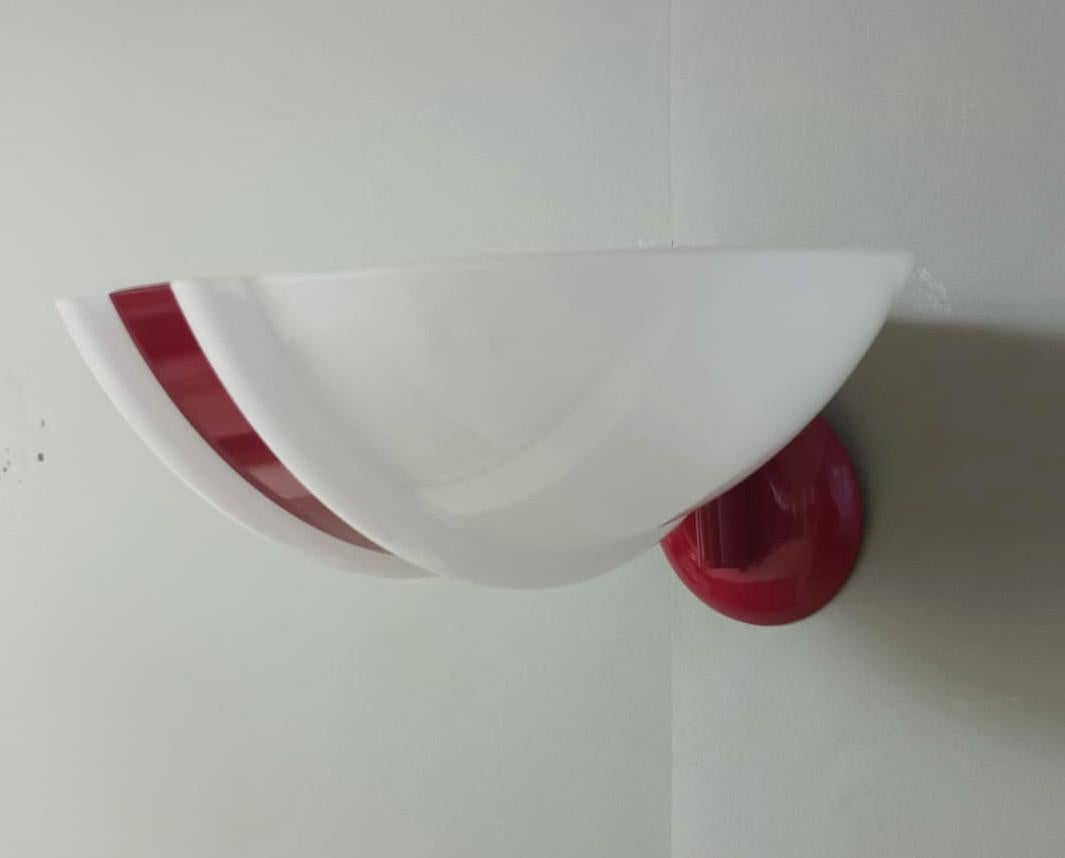 Mid-Century Modern Single Uplight Sconce with Red Stripe For Sale