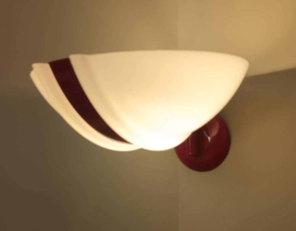 Murano Glass Single Uplight Sconce with Red Stripe For Sale