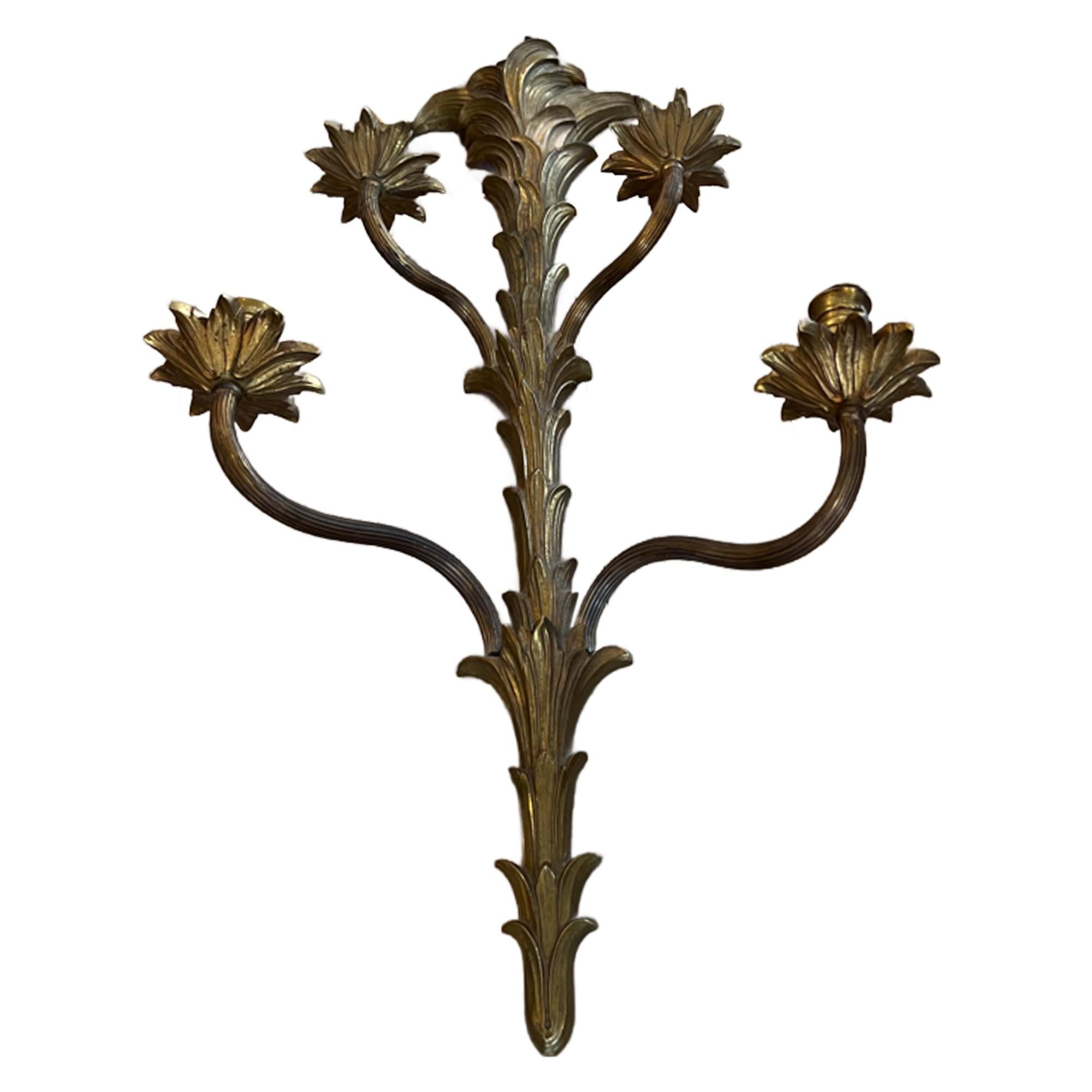 Art Nouveau Single Very Large Gilt Bronze Wall Sconce With Four Lights For Sale