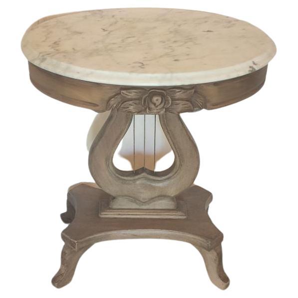 Single Victorian Style Lyre Harp Base Side Table For Sale