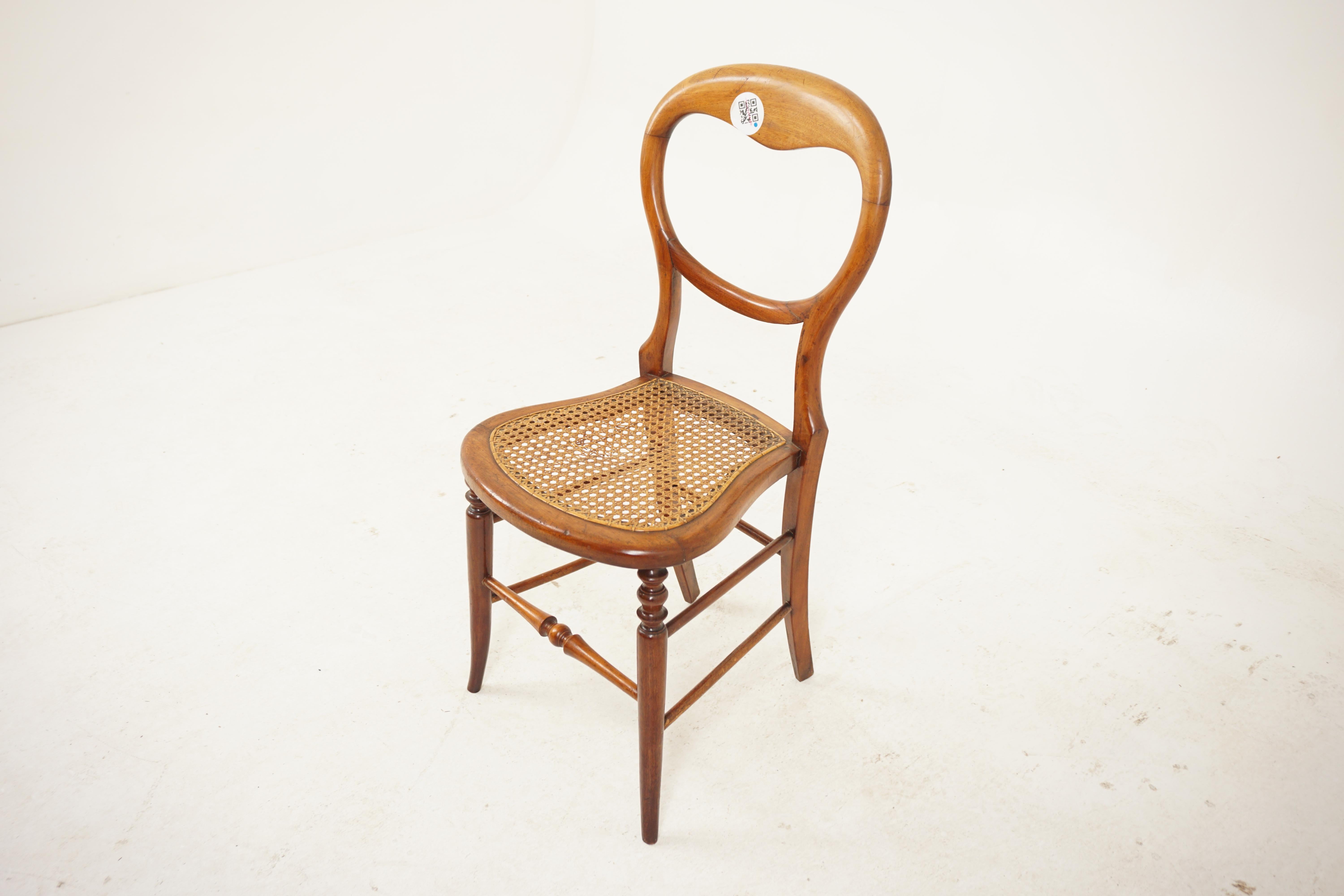 Single Victorian walnut balloon back bedroom chair, Scotland 1890, H496

Scotland 1890
Solid Walnut
Original Finish
Shaped top rail
Shaped caned seat
All standing on turned front legs
Connected by stretchers below
Please note slight wear to