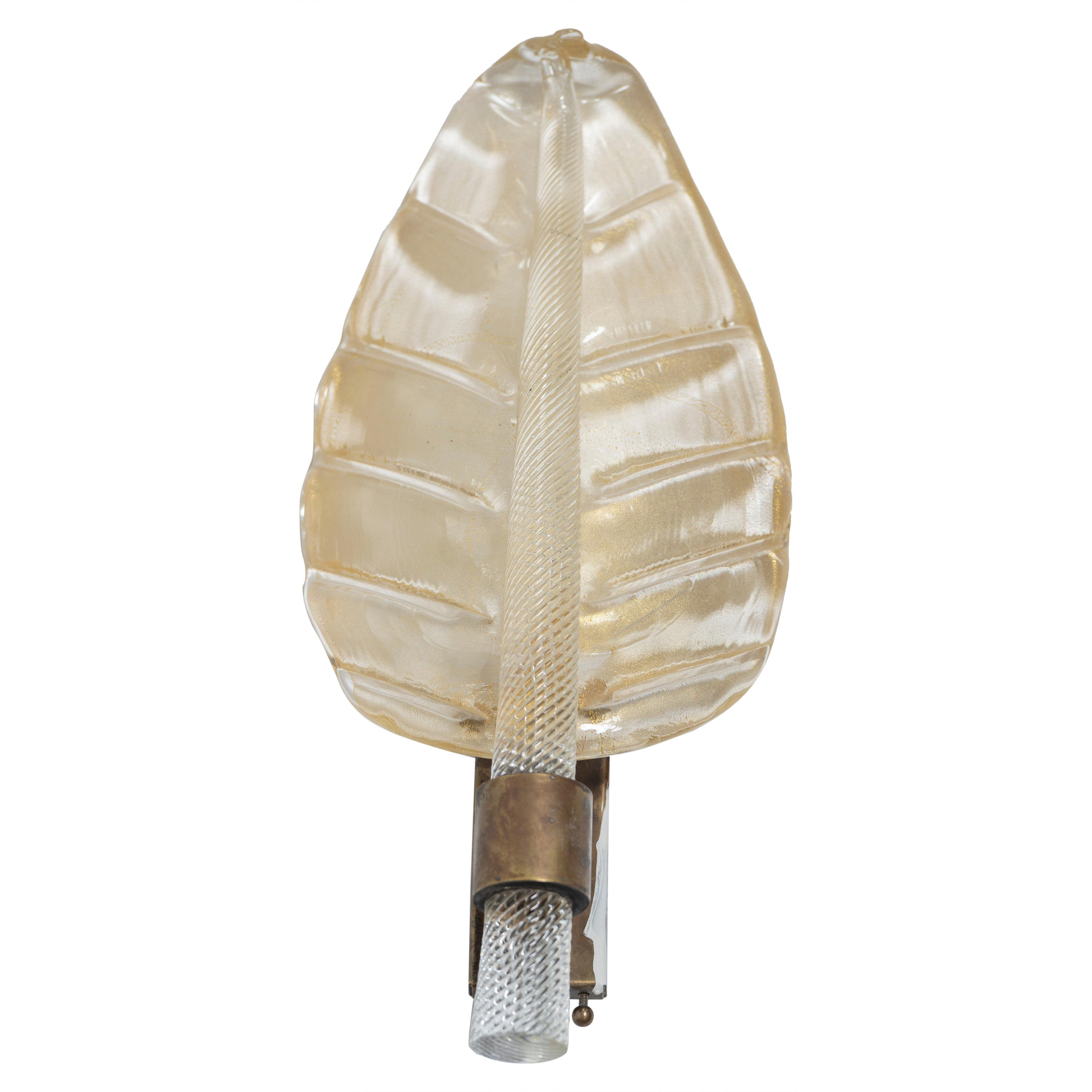Single Vintage Amber & Bronze Leaf Sconce, Barovier&Toso, Italy