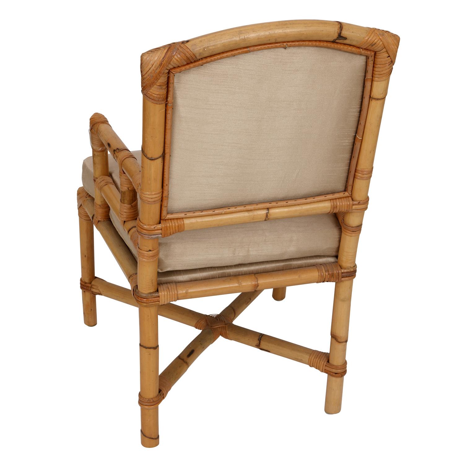 Chippendale Single Vintage Bamboo Armchair with Newly Upholstered Beige Raw Silk Cushion and For Sale
