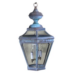 Single Vintage Brass Hanging Lantern 13”x 21”.5