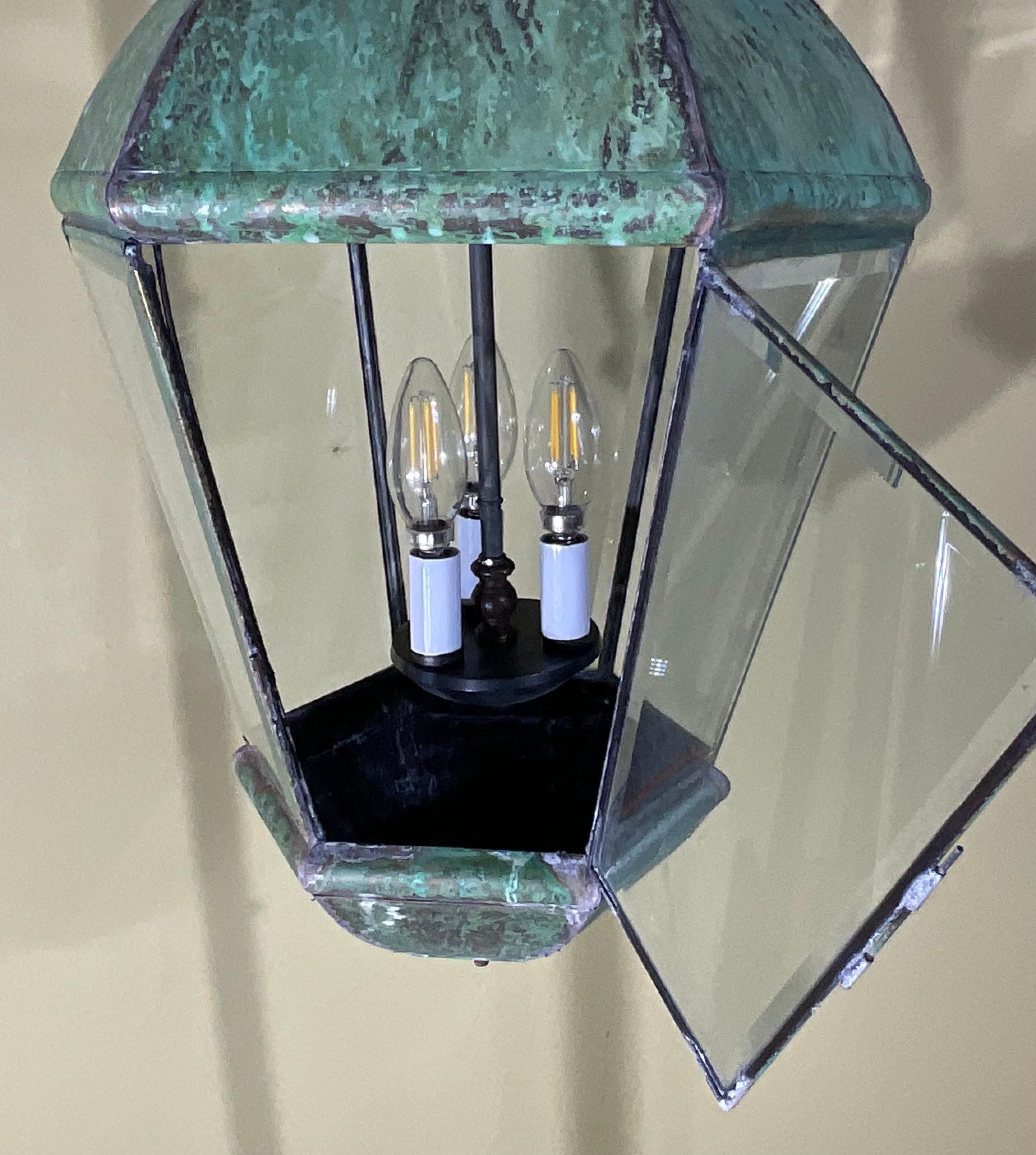 Single Vintage Brass Hanging Lantern 26” x 14” For Sale 4