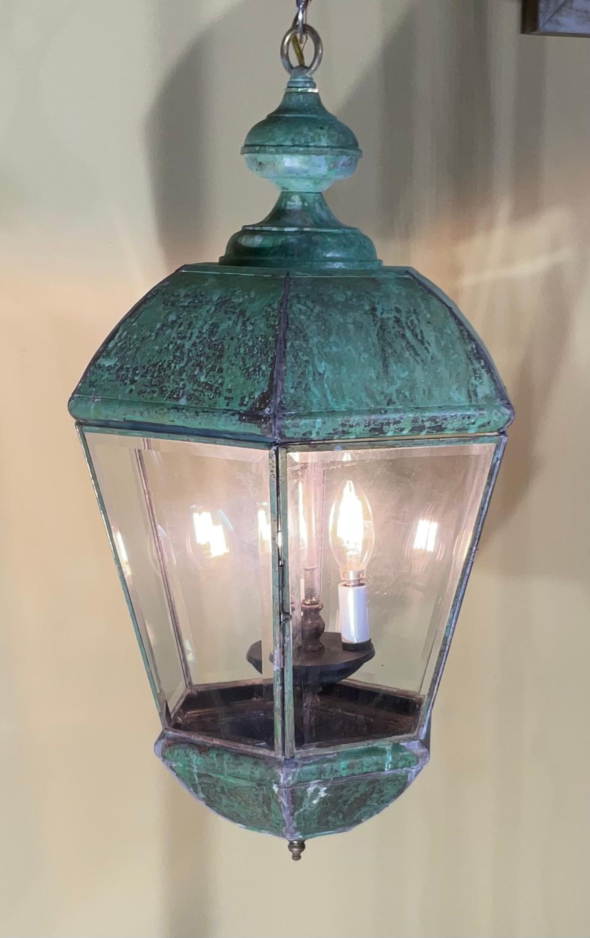 Single Vintage Brass Hanging Lantern 26” x 14” For Sale 6