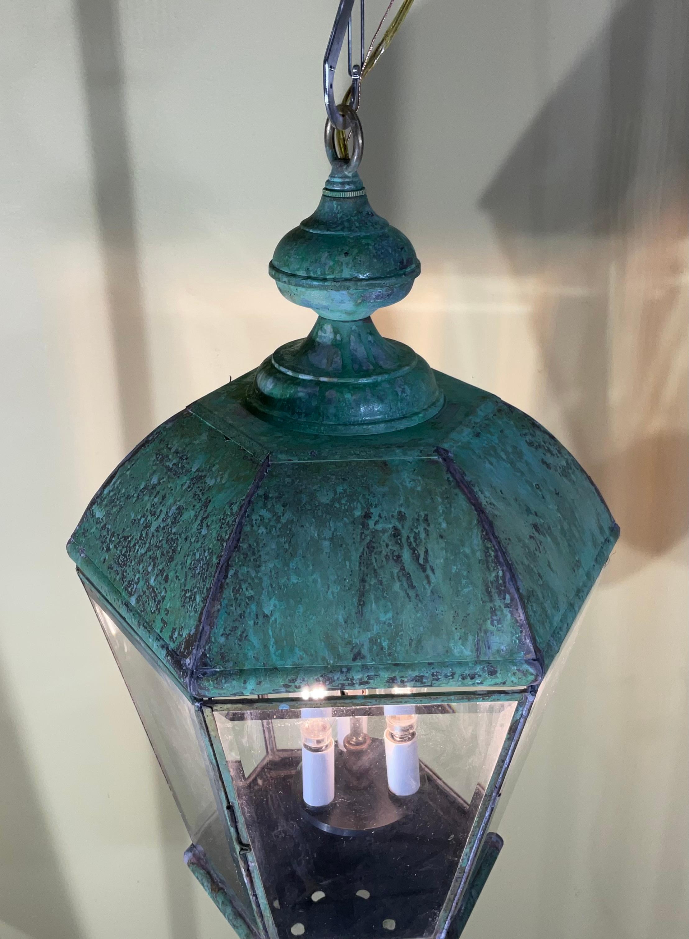 American Single Vintage Brass Hanging Lantern 26” x 14” For Sale