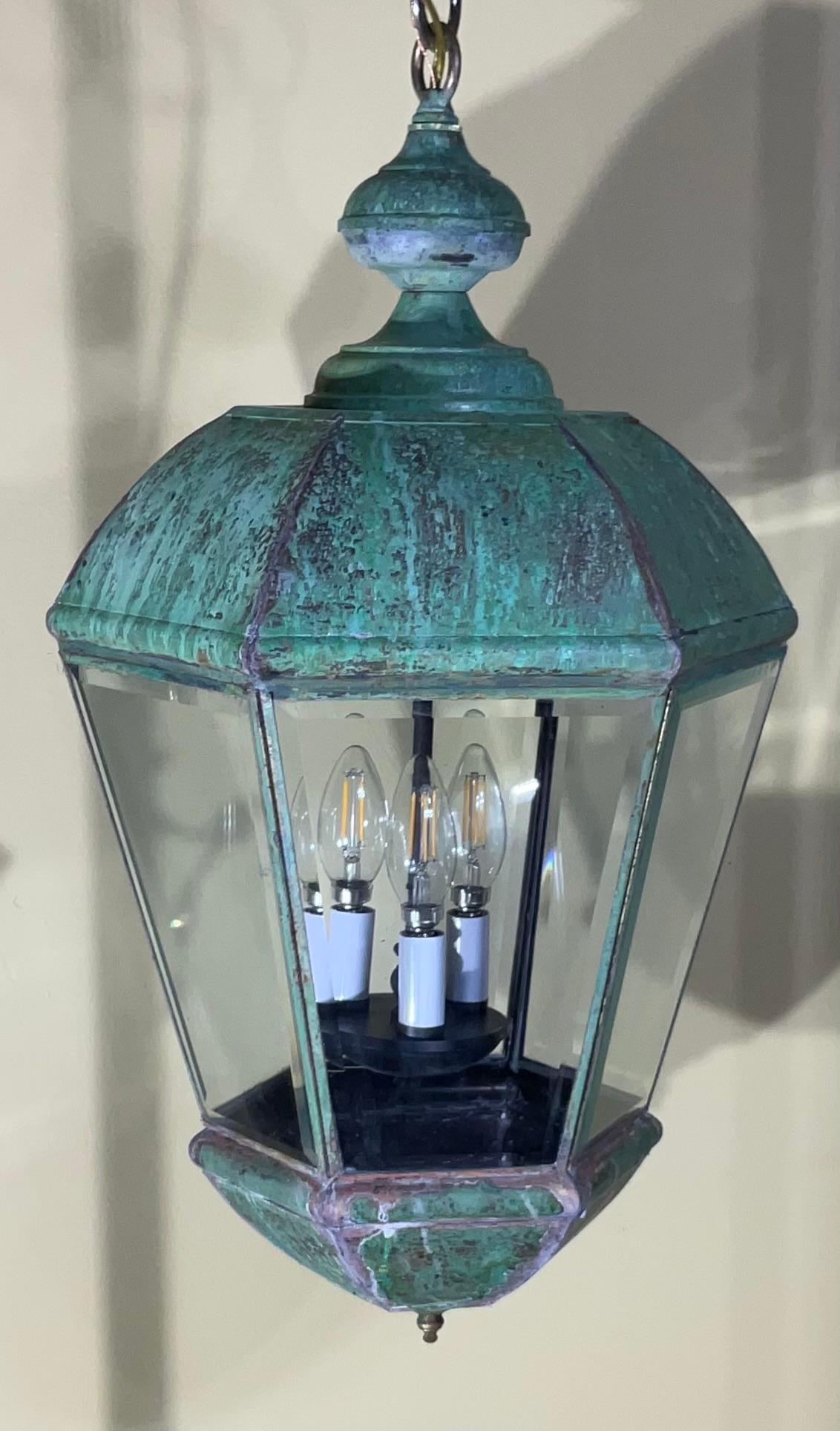 Single Vintage Brass Hanging Lantern 26” x 14” For Sale 1