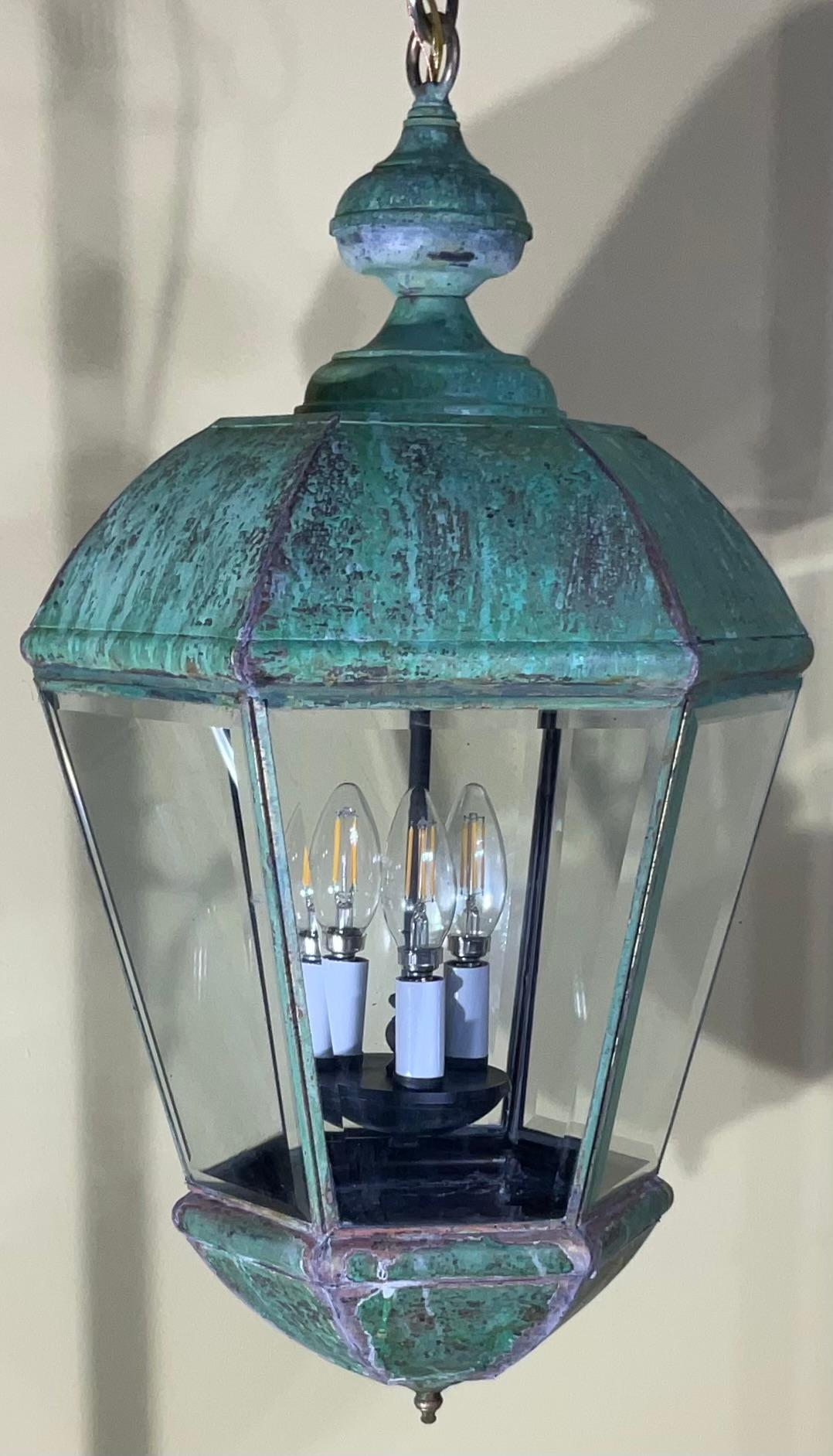 Single Vintage Brass Hanging Lantern 26” x 14” For Sale 2