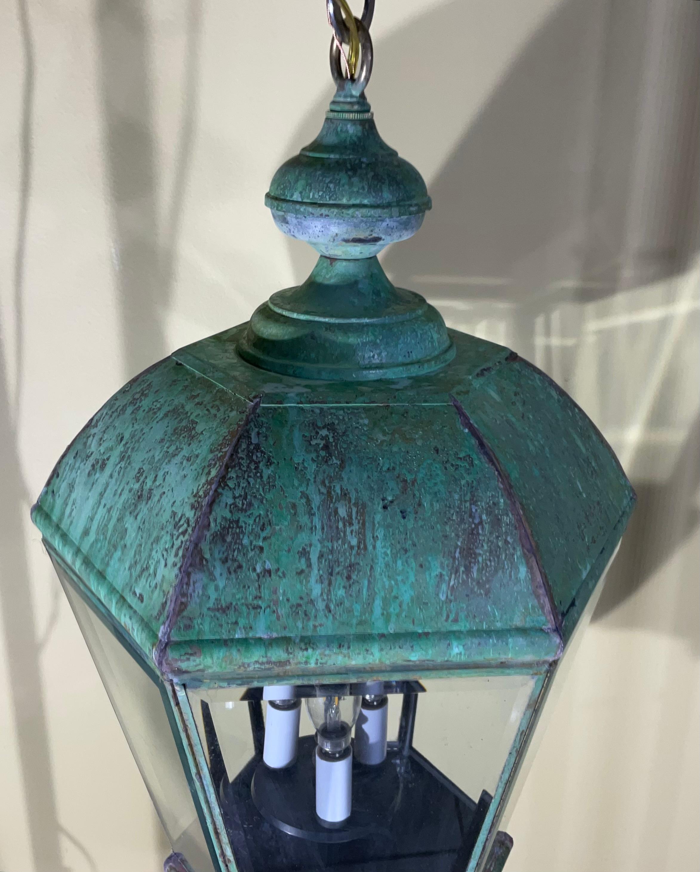 Single Vintage Brass Hanging Lantern 26” x 14” For Sale 3