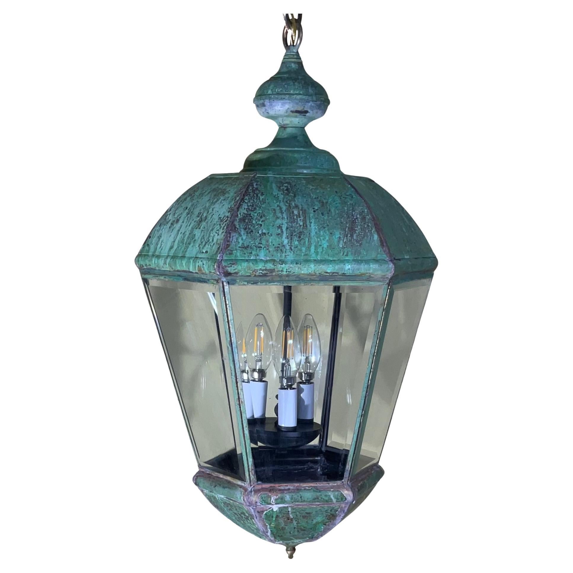 Single Vintage Brass Hanging Lantern 26” x 14”