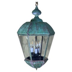 Single Vintage Brass Hanging Lantern 26” x 14”
