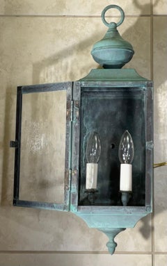 Single Vintage Brass Wall  Hanging Lantern  6”w x 7”d x 19”.5 high