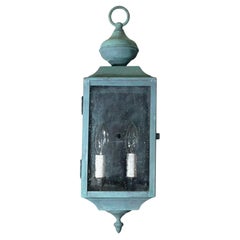 Single Vintage Brass Wall  Hanging Lantern  6”w x 7”d x 19”.5 high