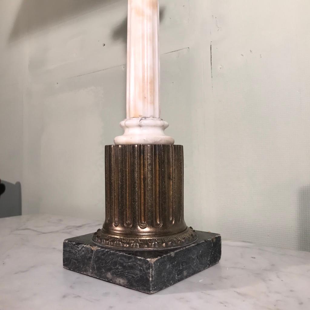 American Single Vintage Corinthian Column Lamp in Marble and Brass For Sale